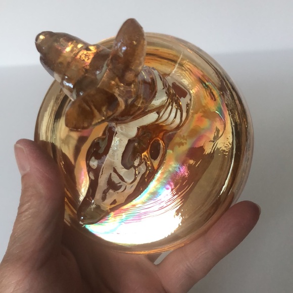 Jeanette Glass Iridescent Marigold Glass Scottie Dog Trinket Jar - Picture 7 of 13